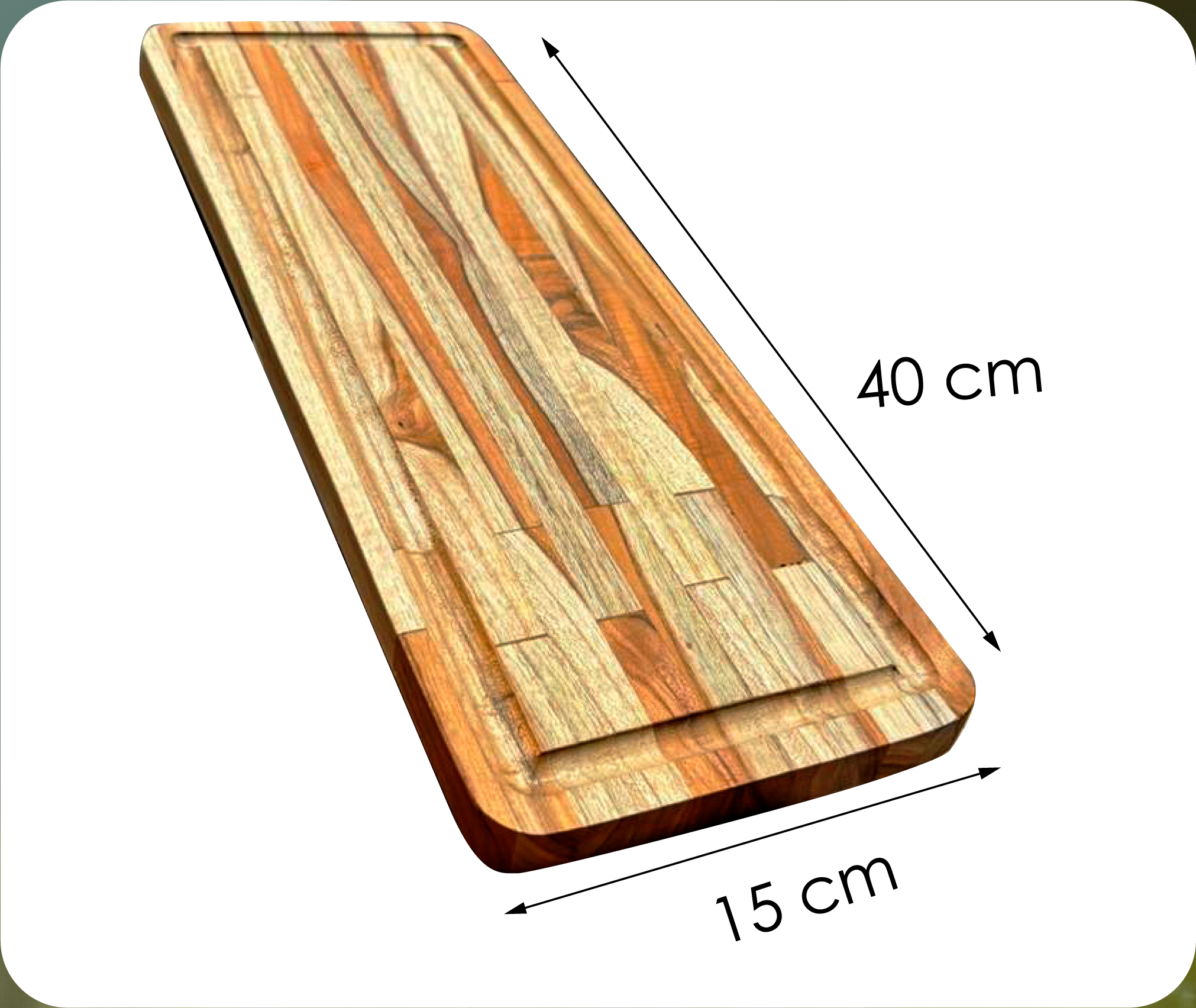 Tabla multiusos de madera de teca de 40 cm x 15 cm para cocina o presentación gourmet
